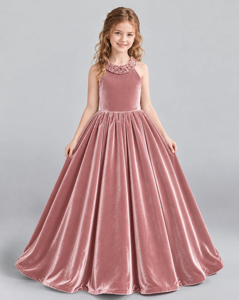 Dusty Rose Ball Gown Girls Formal Dress Front