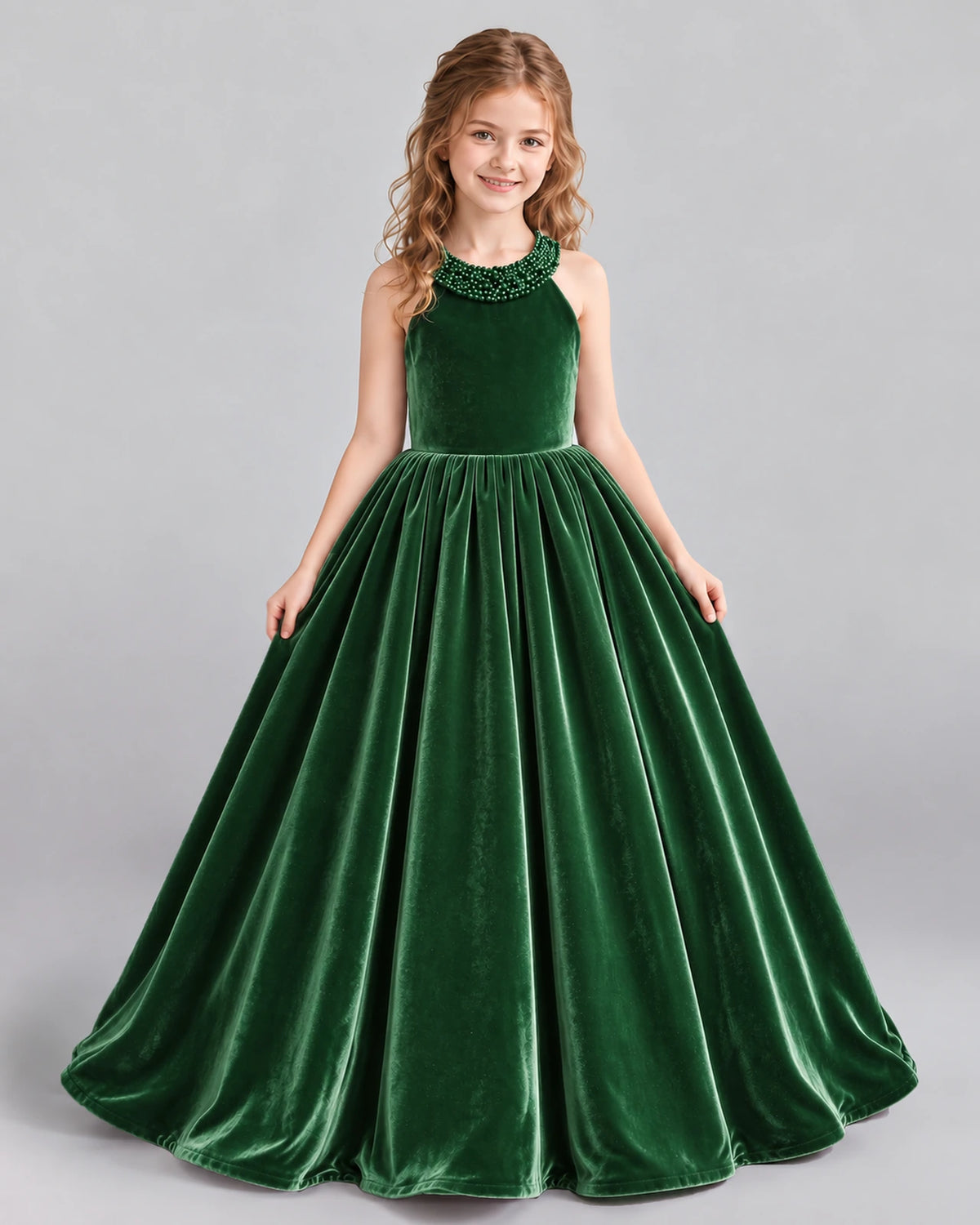 Emerald Green Ball Gown Girls Formal Dress Front