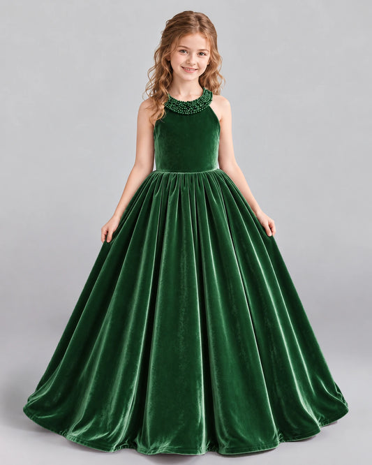 Emerald Green Ball Gown Girls Formal Dress Front