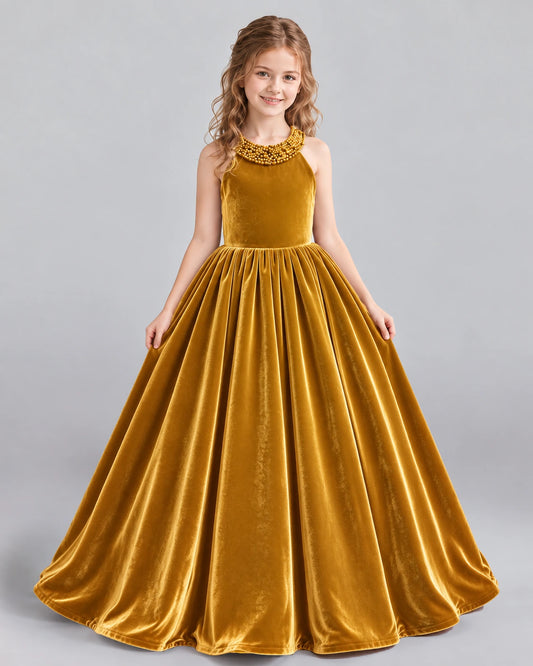 Gold Ball Gown Girls Formal Dress Front