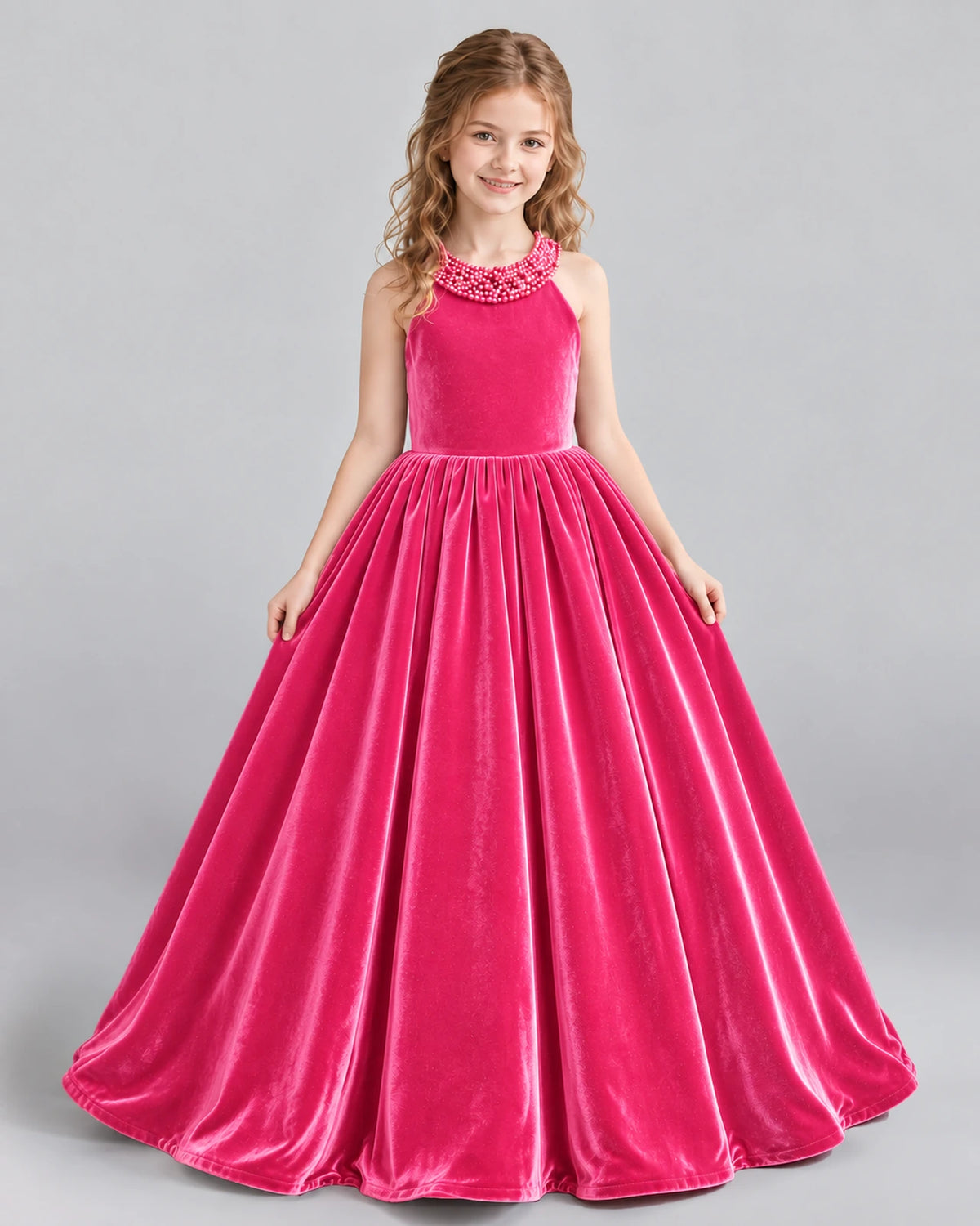Hot Pink Ball Gown Girls Formal Dress Front