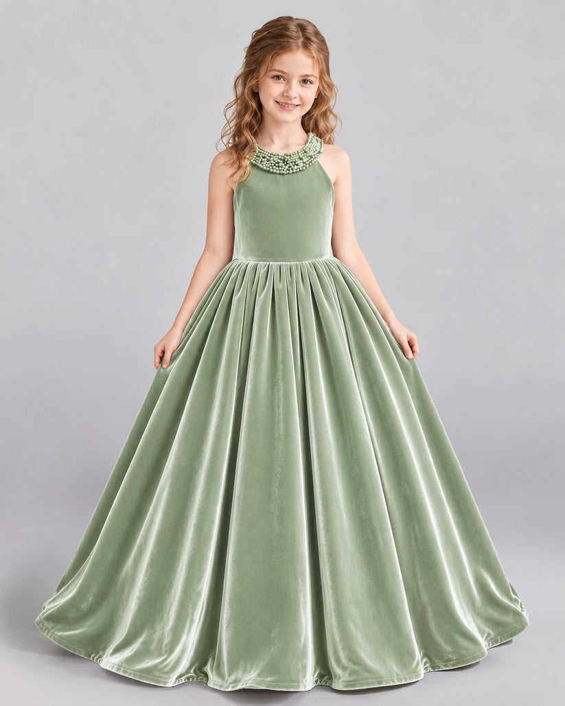 Sage Green Ball Gown Girls Formal Dress Front