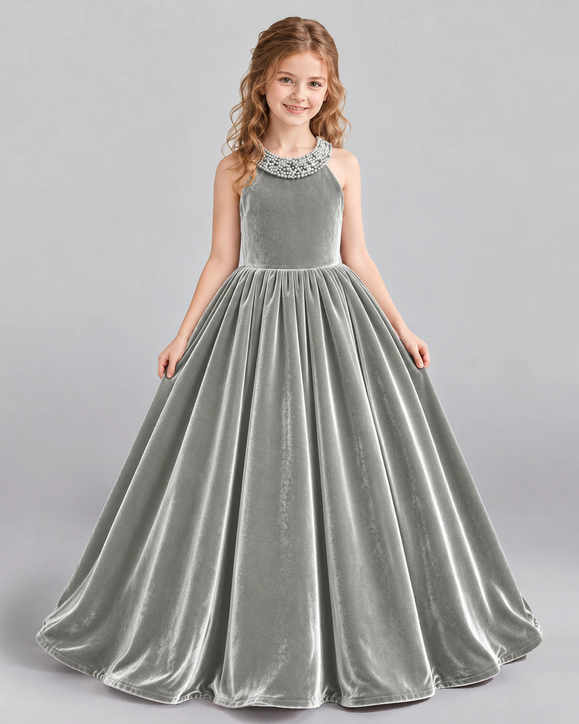 Silver Ball Gown Girls Formal Dress Front
