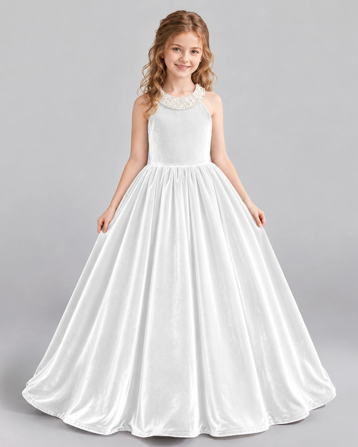 White Ball Gown Girls Formal Dress Front