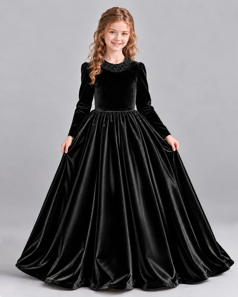 Black Ball Gown Girls Formal Dress Front