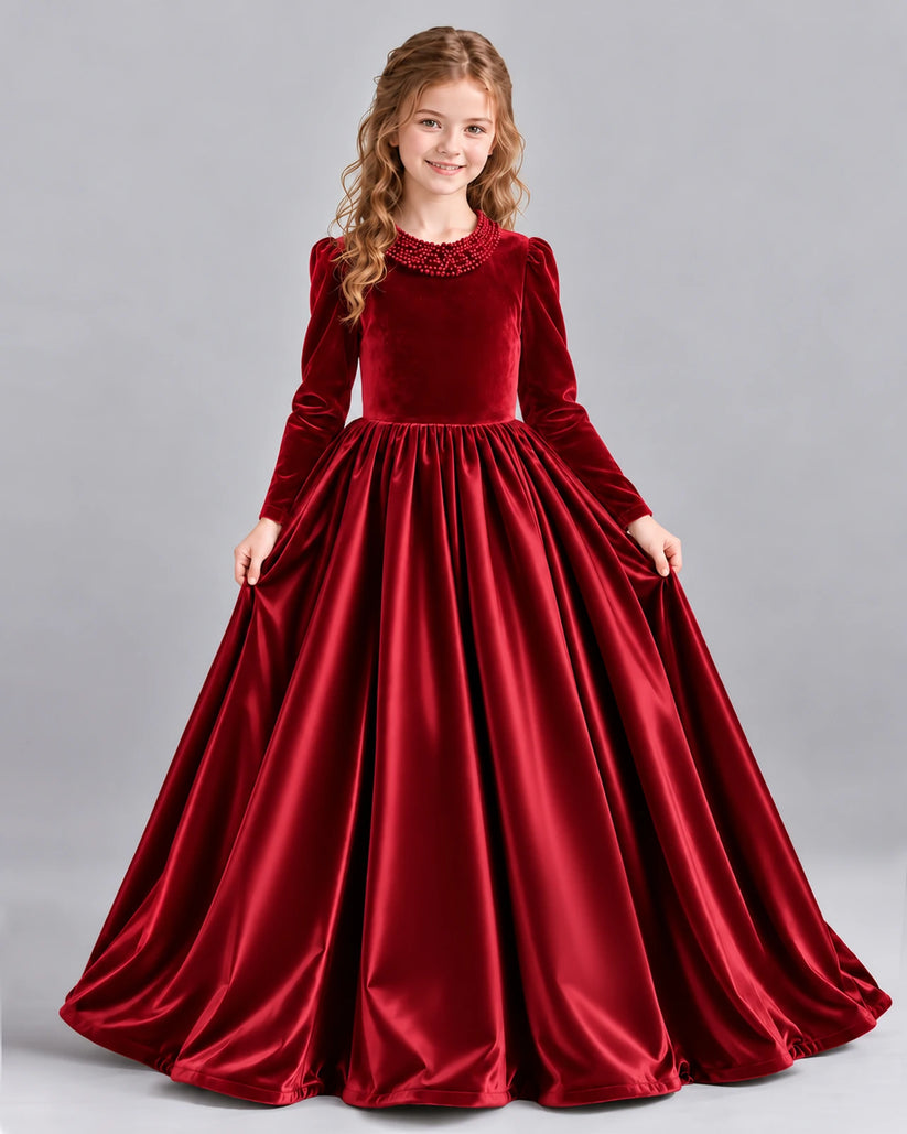 Burgundy Ball Gown Girls Formal Dress Front