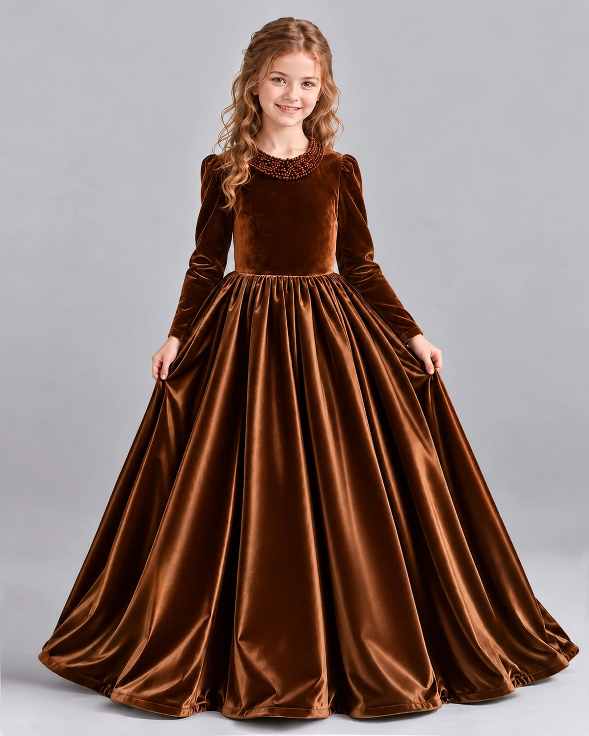 Chocolate Ball Gown Girls Formal Dress Front