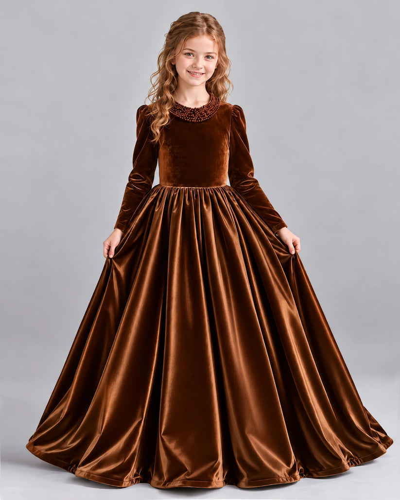 Chocolate Ball Gown Girls Formal Dress Front