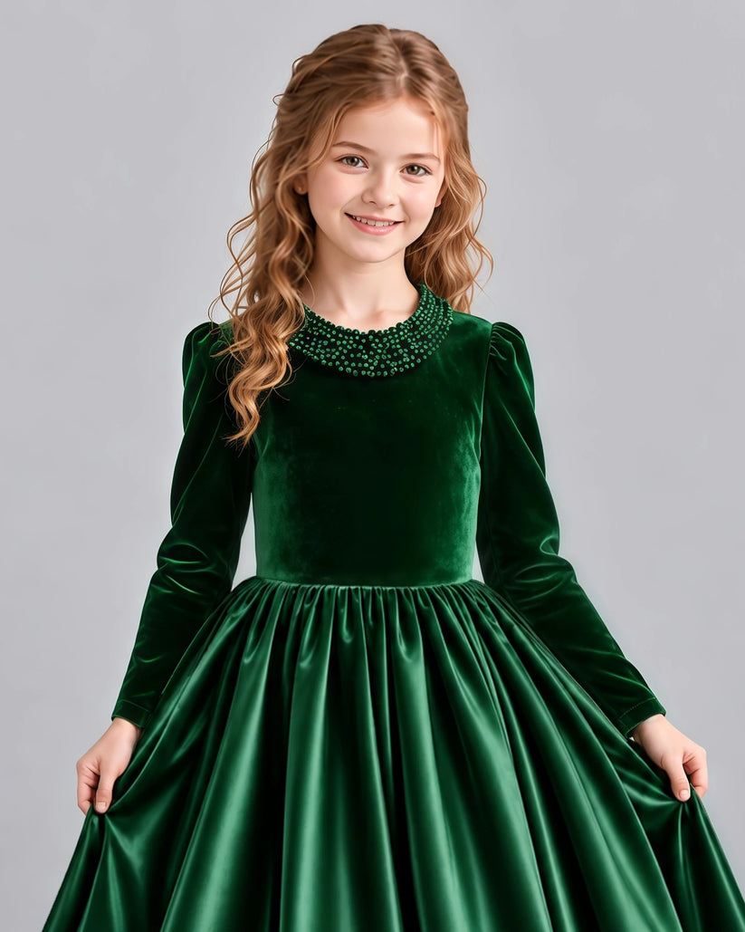 Dark Green Ball Gown Girls Formal Dress Detail [Shared]