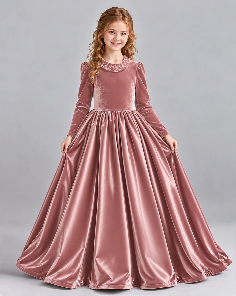 Dusty Rose Ball Gown Girls Formal Dress Front