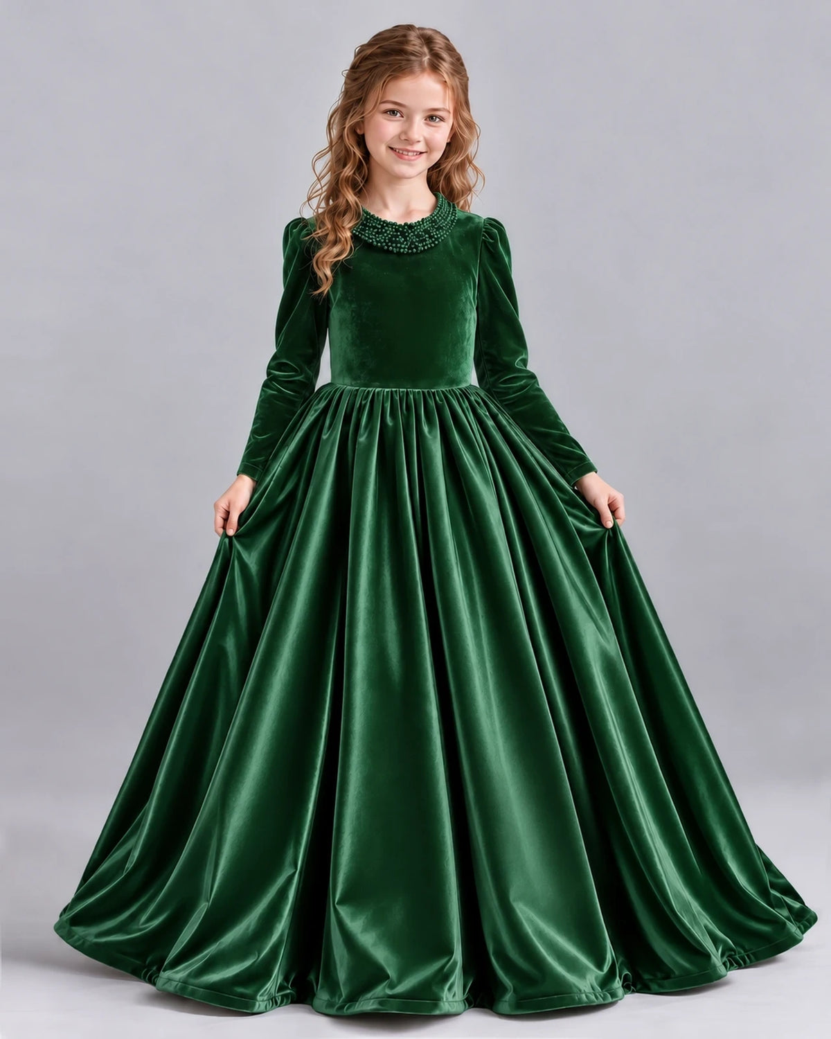 Emerald Green Ball Gown Girls Formal Dress Front