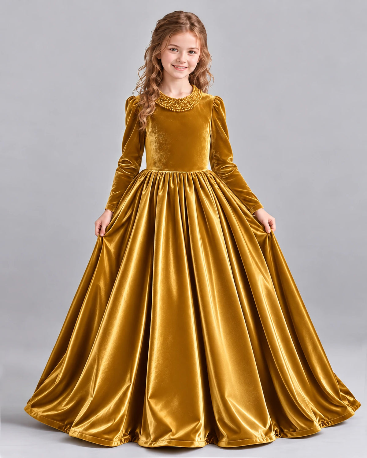 Gold Ball Gown Girls Formal Dress Front