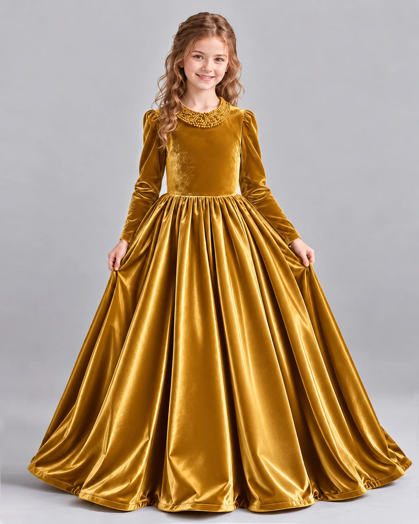 Gold Ball Gown Girls Formal Dress Front