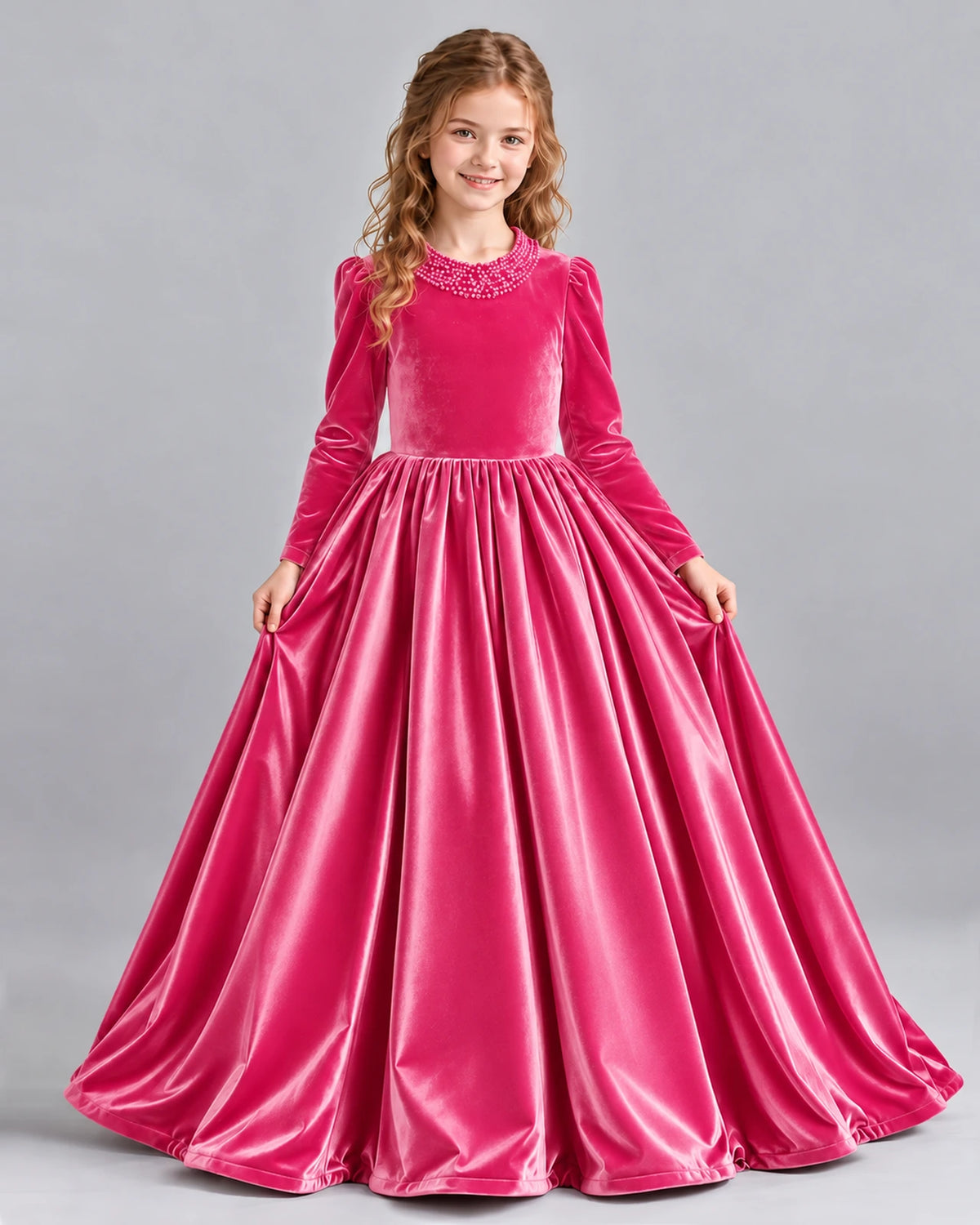 Hot Pink Ball Gown Girls Formal Dress Front