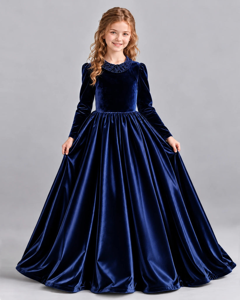 Navy Blue Ball Gown Girls Formal Dress Front