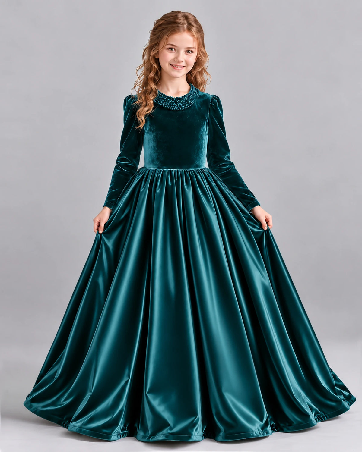 Peacock Ball Gown Girls Formal Dress Front