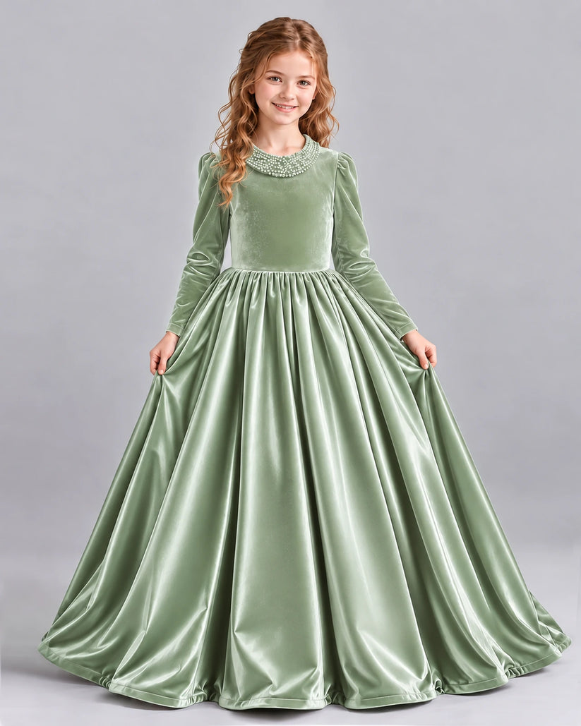 Sage Green Ball Gown Girls Formal Dress Front