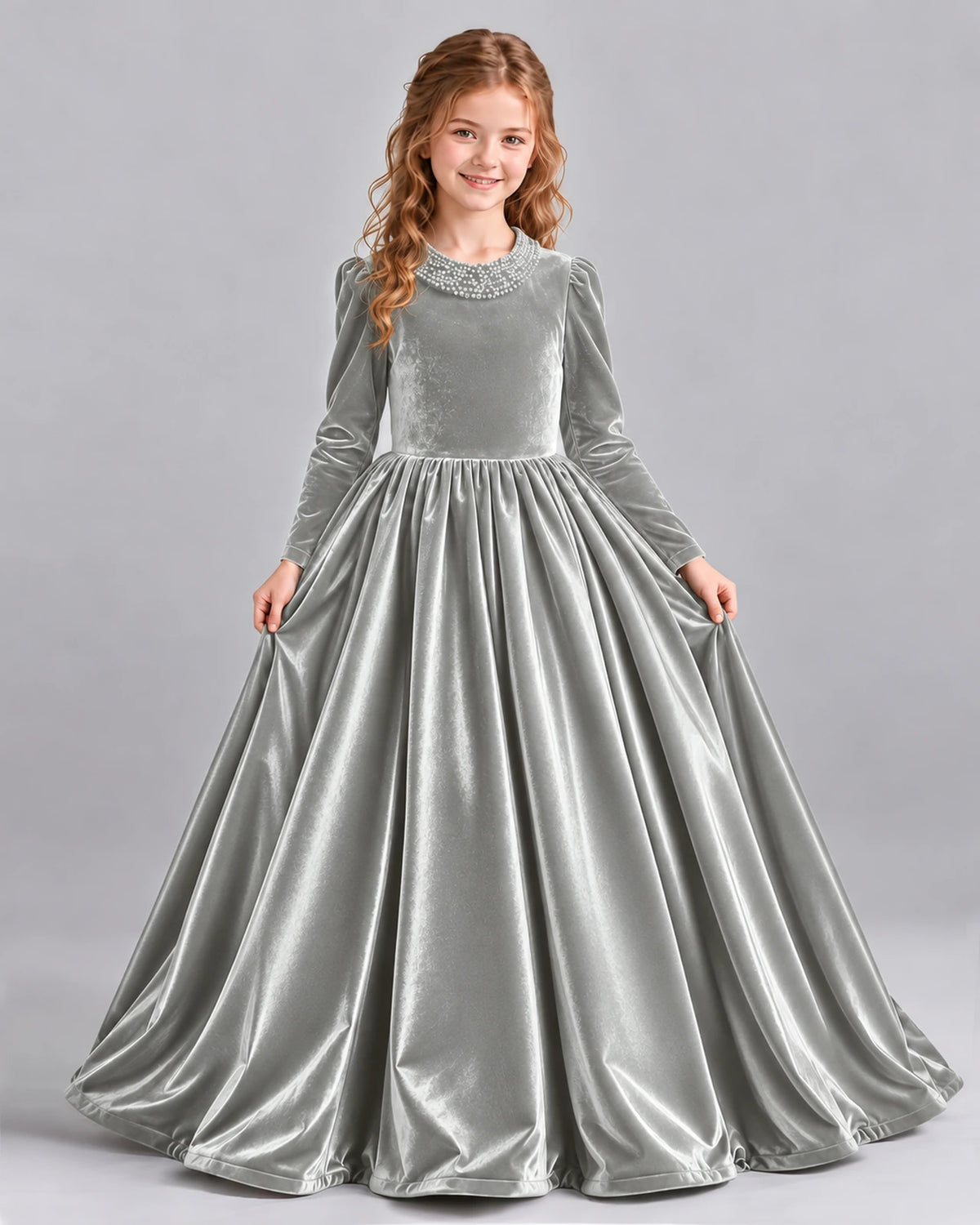 Silver Ball Gown Girls Formal Dress Front