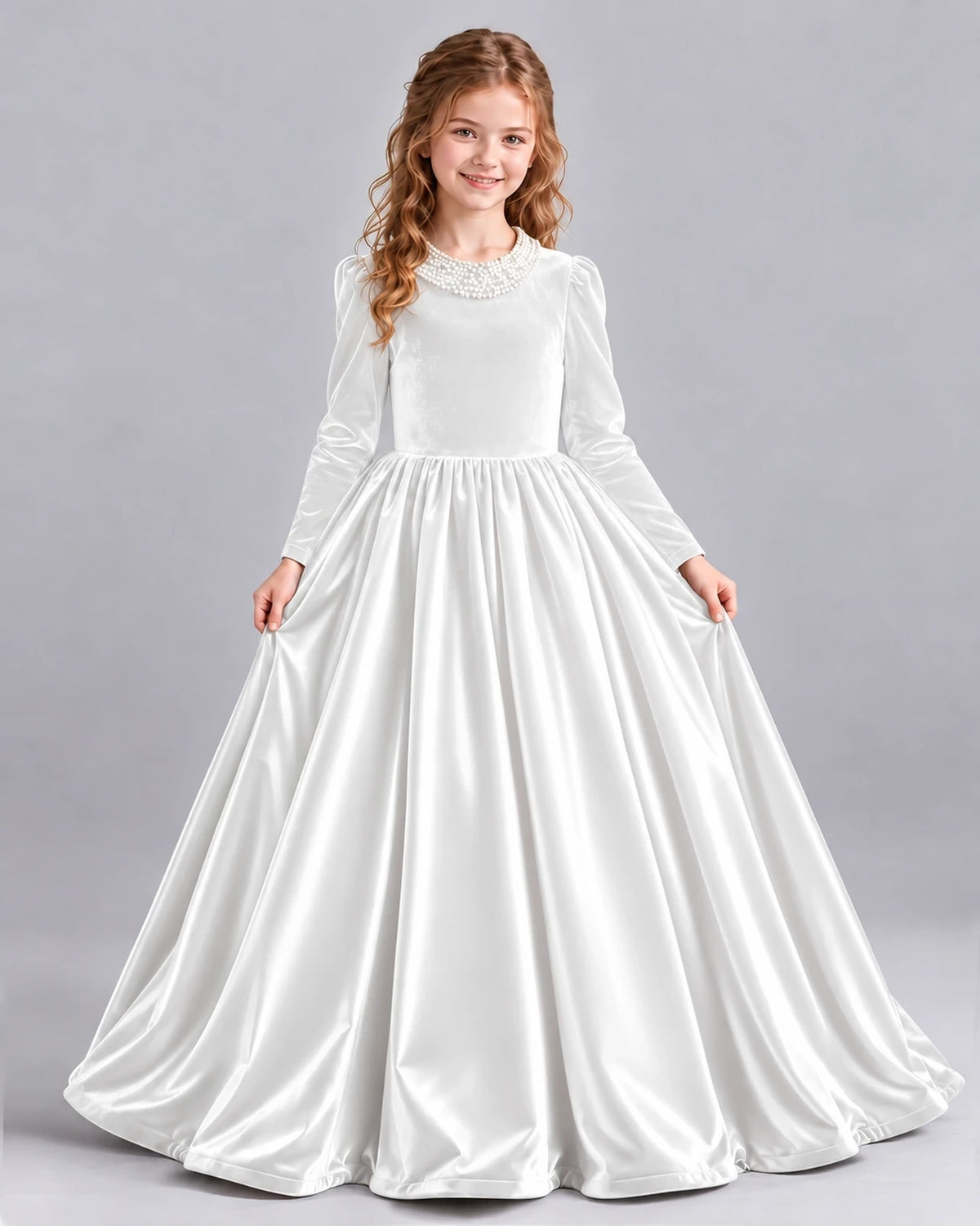 White Ball Gown Girls Formal Dress Front