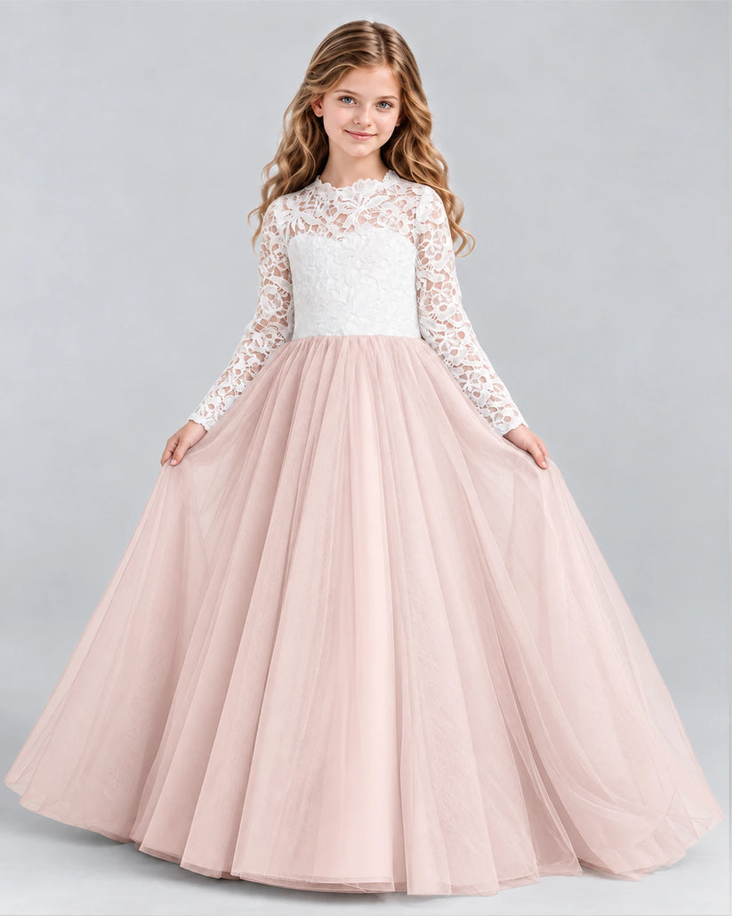 Blush Pink Ball Gown Girls Formal Dresses Front