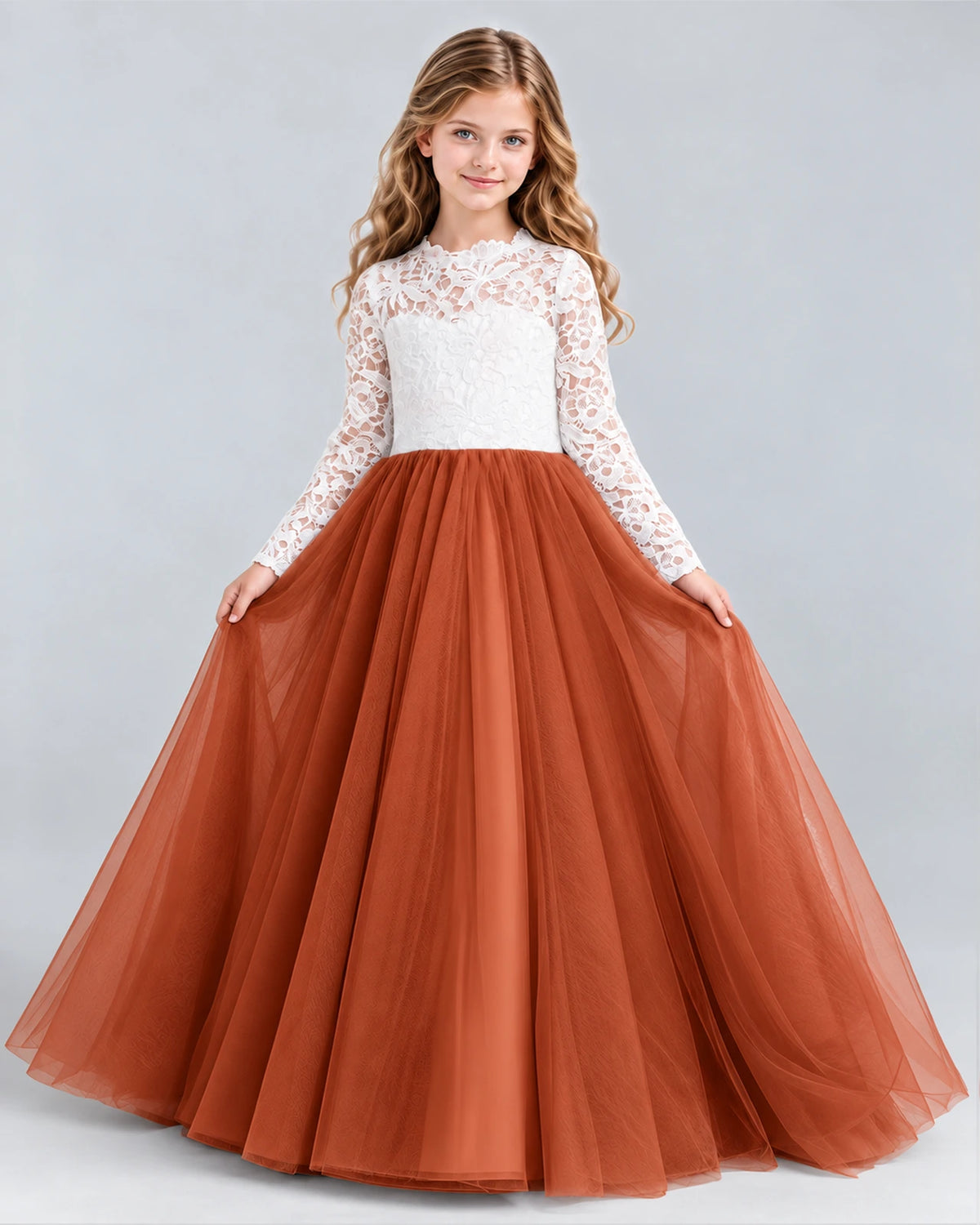 Burnt Orange Ball Gown Girls Formal Dresses Front