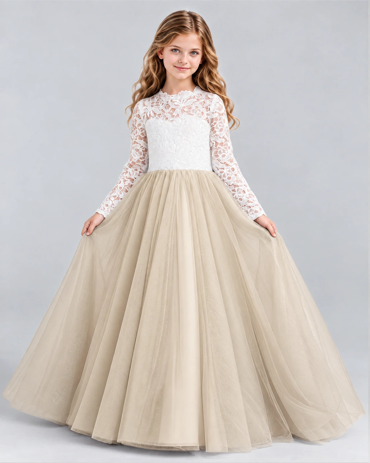 Champagne Ball Gown Girls Formal Dresses Front