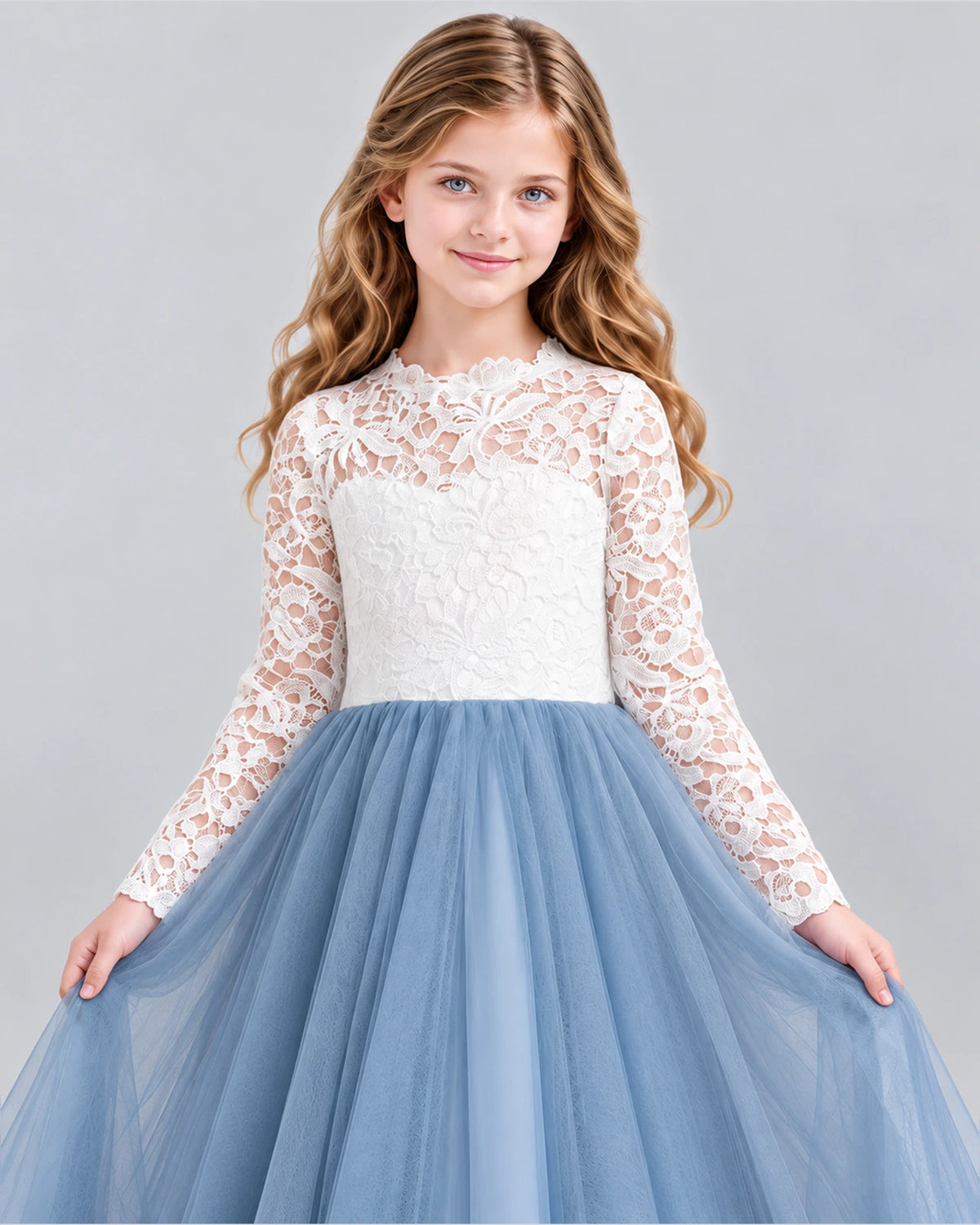 Dusty Blue Ball Gown Girls Formal Dresses Detail [Shared]