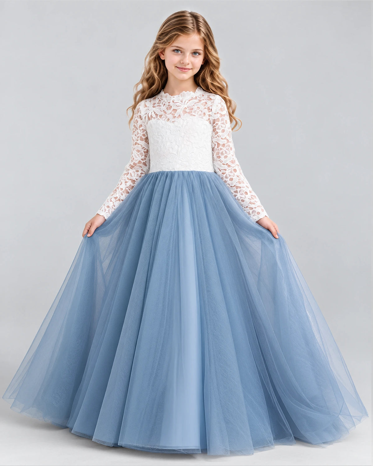 Dusty Blue Ball Gown Girls Formal Dresses Front