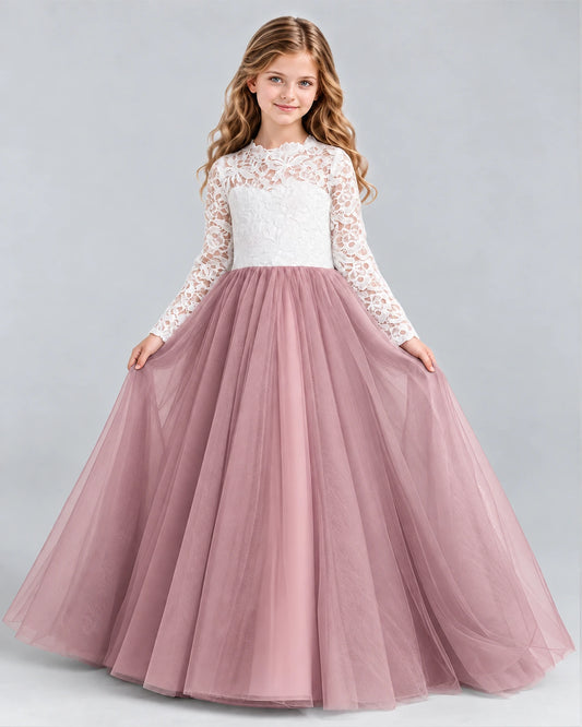 Dusty Rose Ball Gown Girls Formal Dresses Front