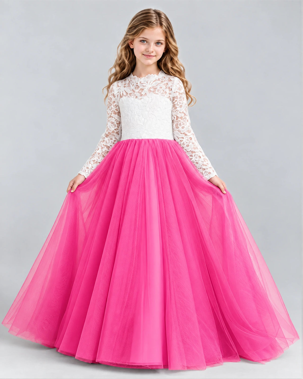 Hot Pink Ball Gown Girls Formal Dresses Front