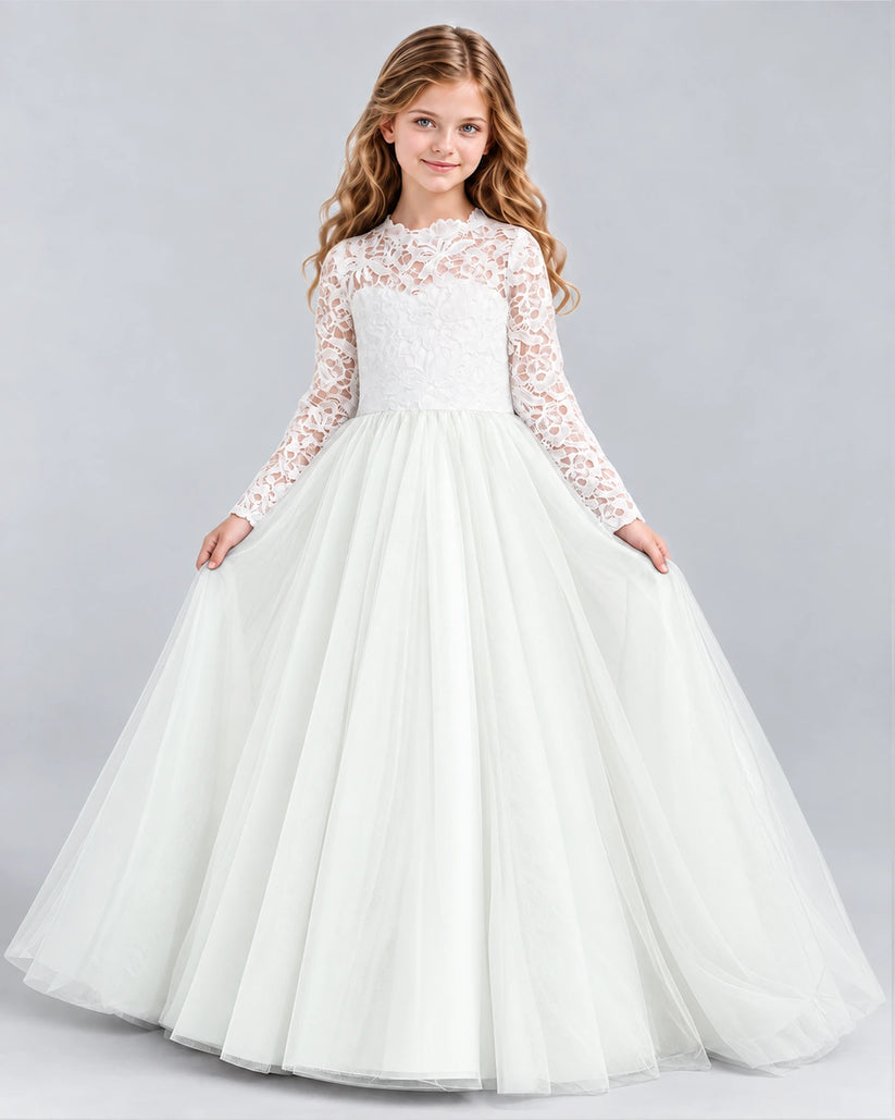Ivory Ball Gown Girls Formal Dresses Front