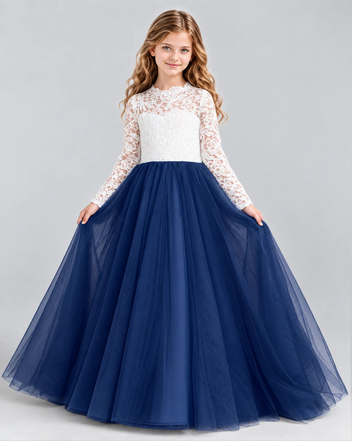 Navy Blue Ball Gown Girls Formal Dresses Front