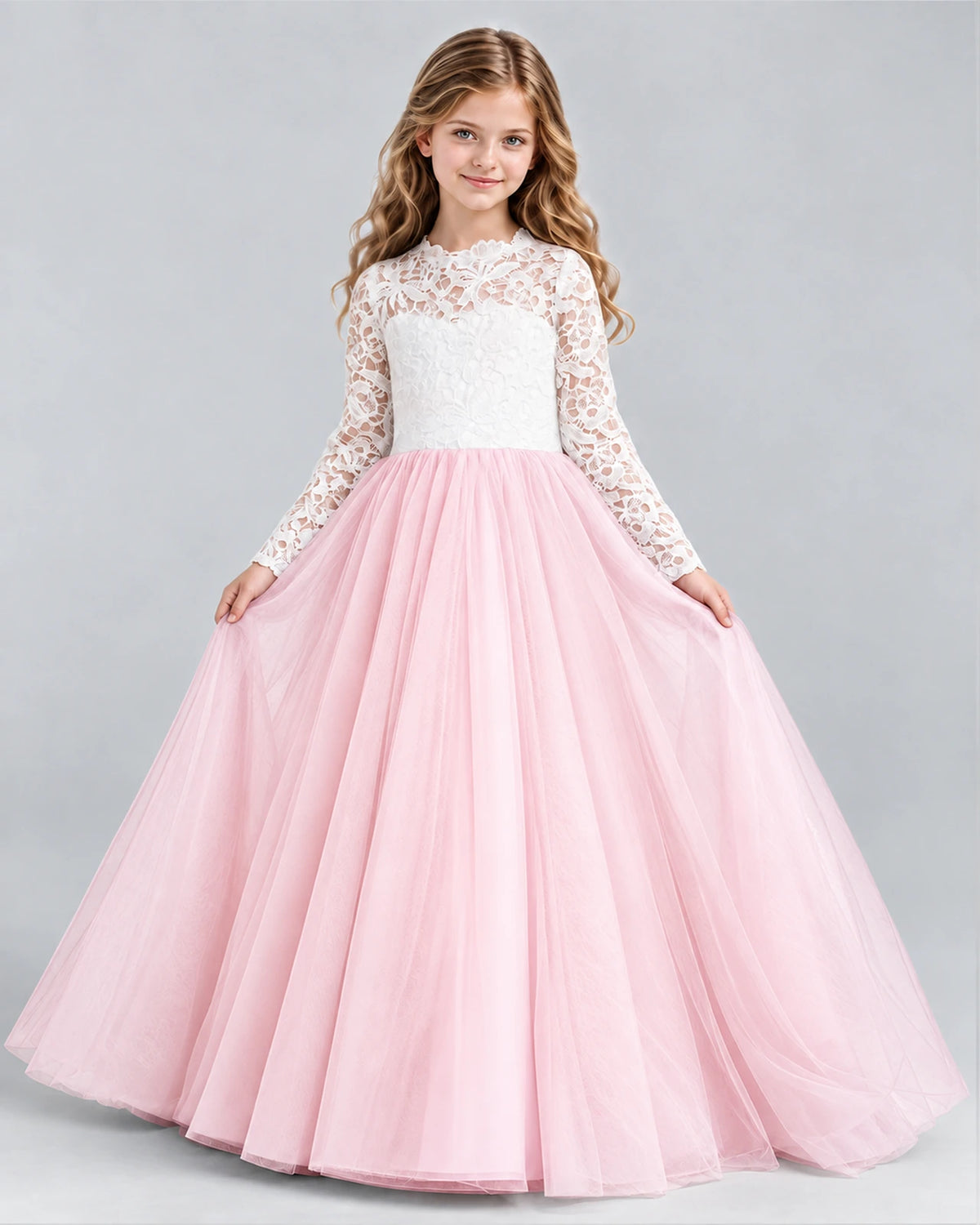 Pink Ball Gown Girls Formal Dresses Front