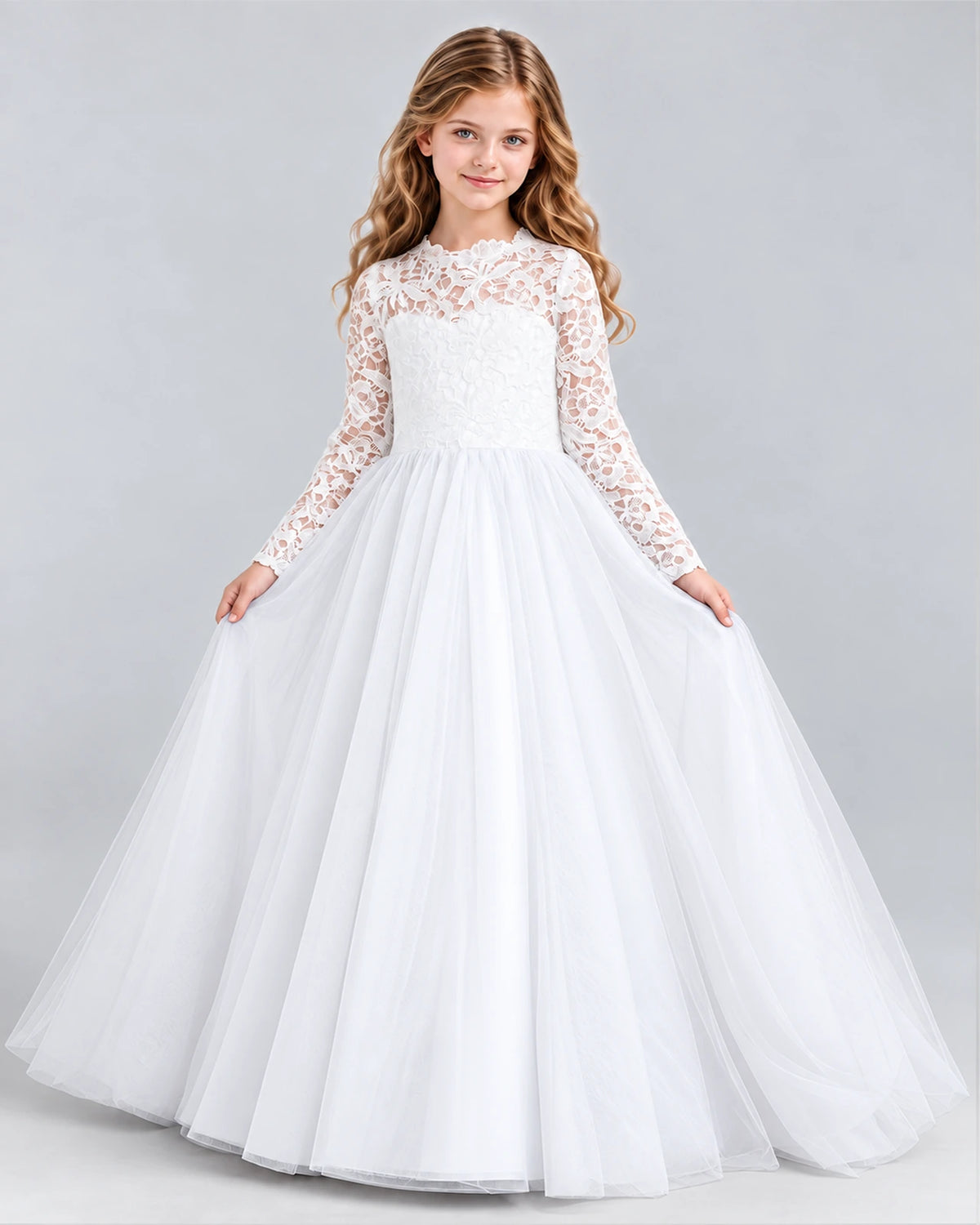 White Ball Gown Girls Formal Dresses Front