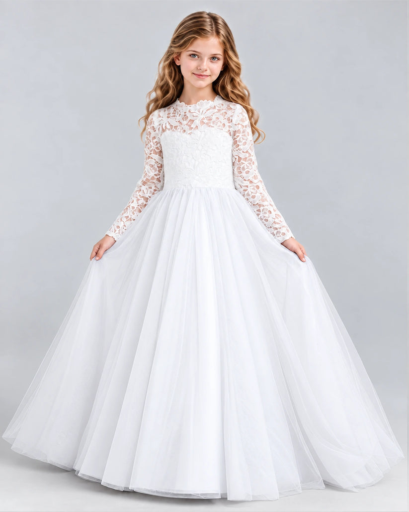 White Ball Gown Girls Formal Dresses Front