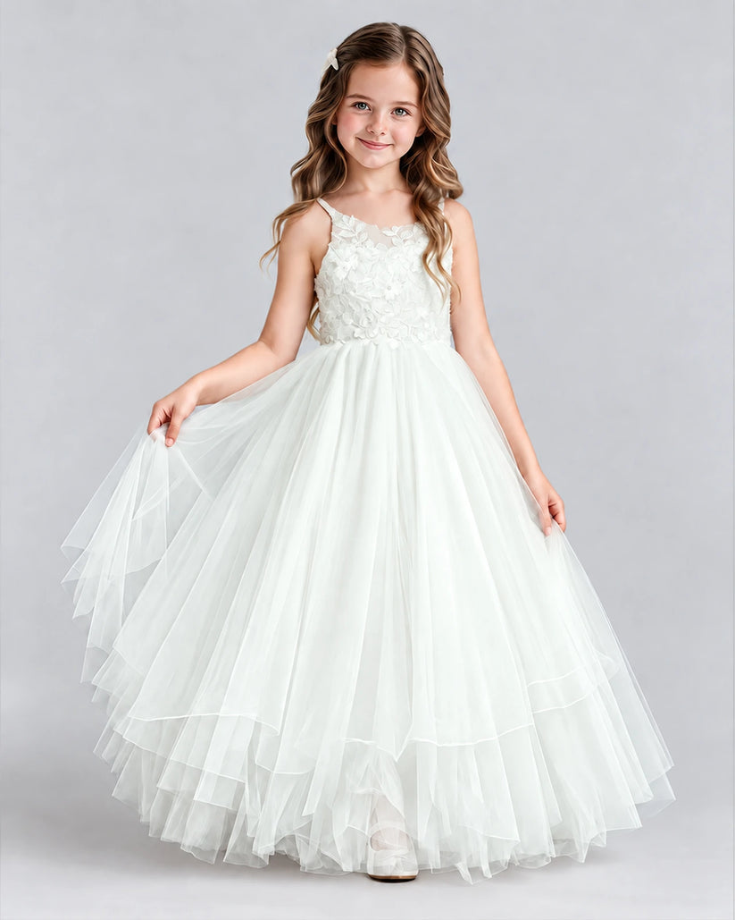 Ivory Ball Gown Flower Girl Dresses Front