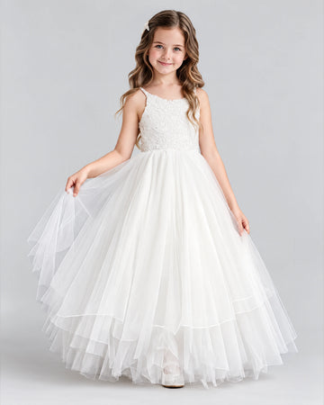 Dideyttawl Spaghetti Strap Lace Flower Girl Ball Gown