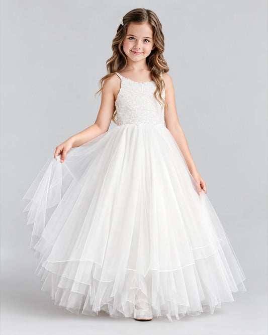 White Ball Gown Flower Girl Dresses Front