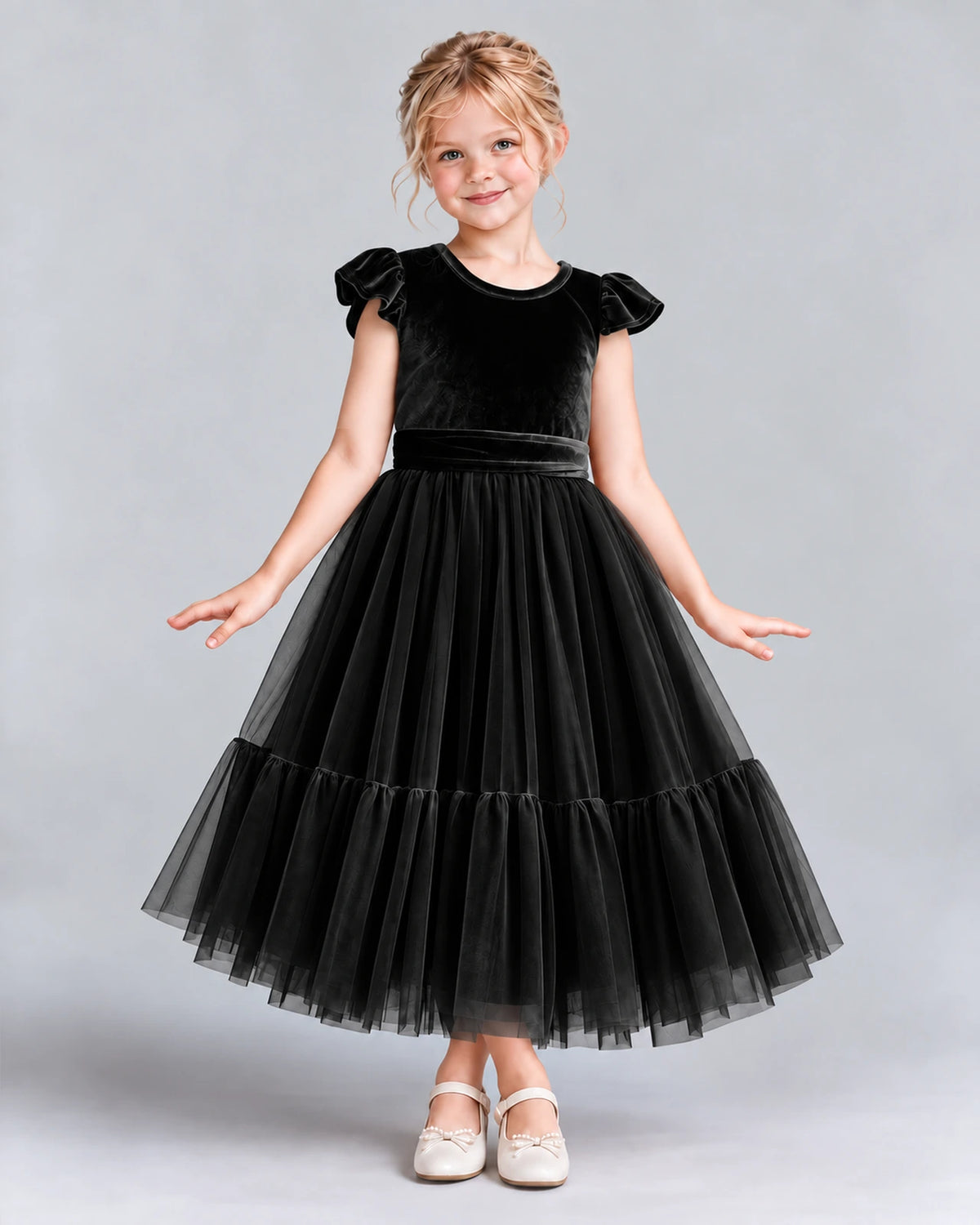 Black A-line Junior Bridesmaid Dresses Front