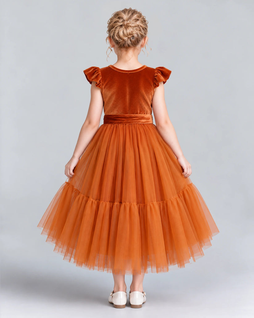 Burnt Orange A-line Junior Bridesmaid Dresses Back