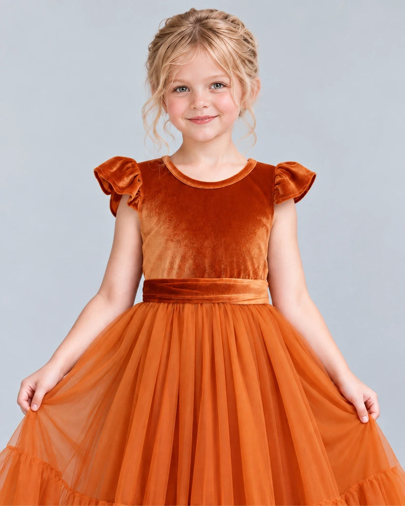 Burnt Orange A-line Junior Bridesmaid Dresses Detail [Shared]