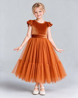 Burnt Orange A-line Junior Bridesmaid Dresses Front