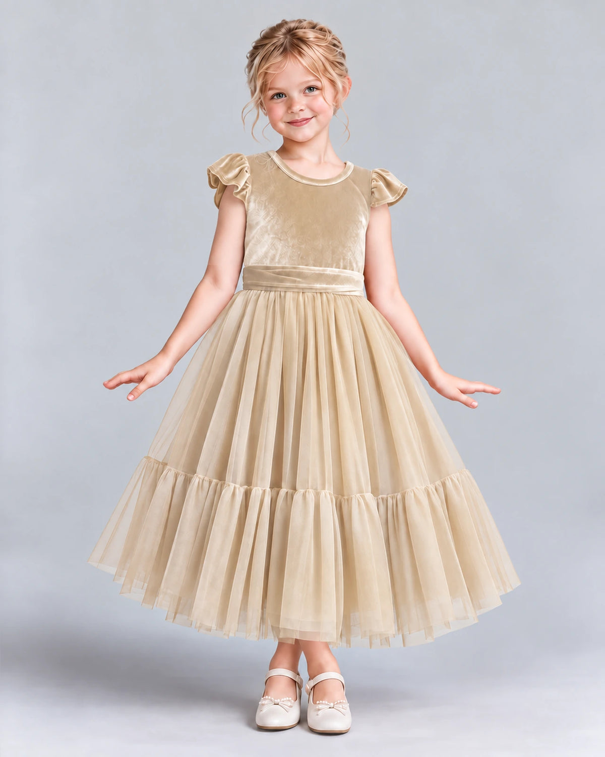 Champagne A-line Junior Bridesmaid Dresses Front