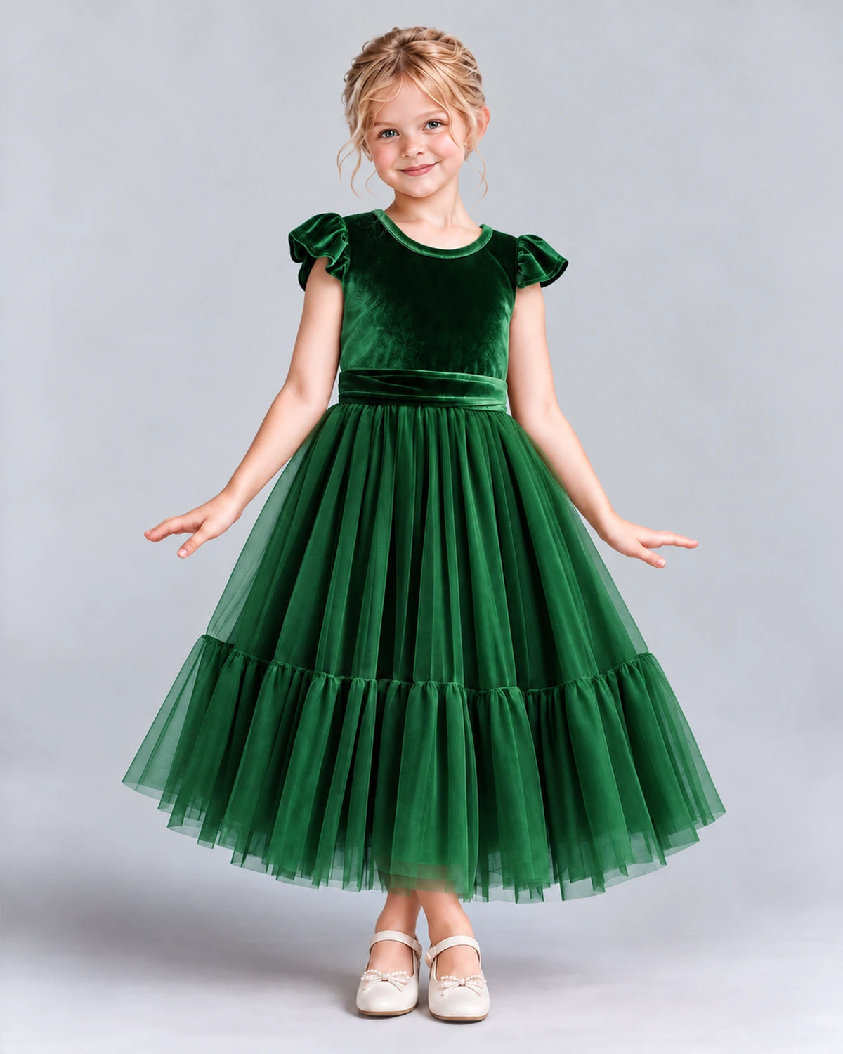 Dark Green A-line Junior Bridesmaid Dresses Front