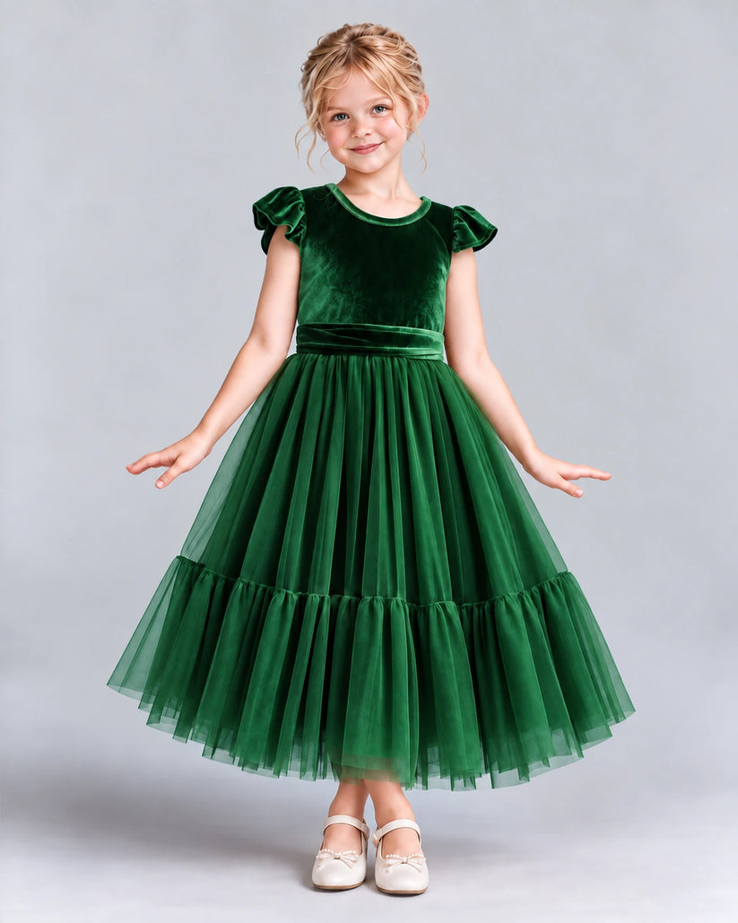 Dark Green A-line Junior Bridesmaid Dresses Front