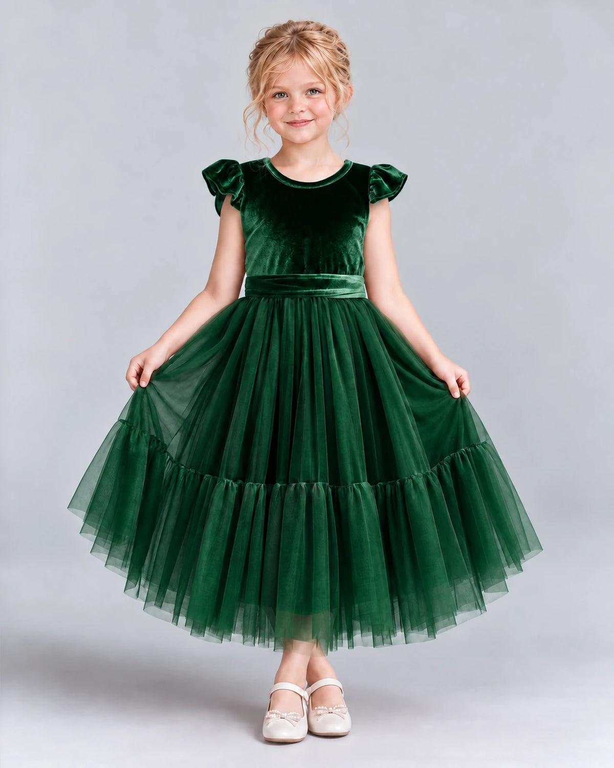 Dark Green A-line Junior Bridesmaid Dresses Pose [Shared]
