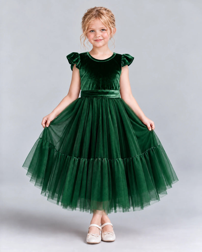 Dark Green A-line Junior Bridesmaid Dresses Pose [Shared]
