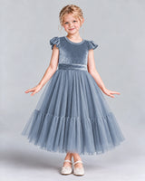 Dusty Blue A-line Junior Bridesmaid Dresses Front