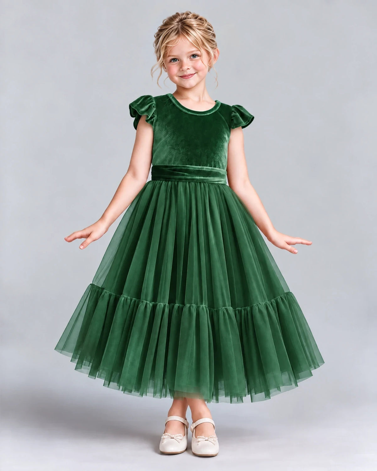 Emerald Green A-line Junior Bridesmaid Dresses Front