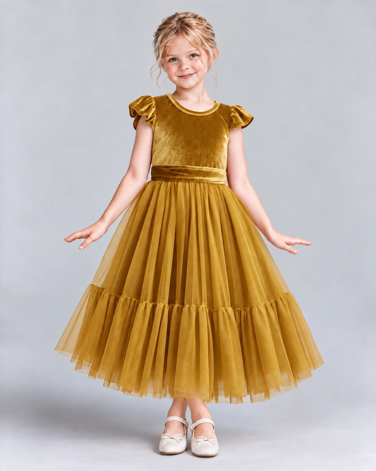 Gold A-line Junior Bridesmaid Dresses Front